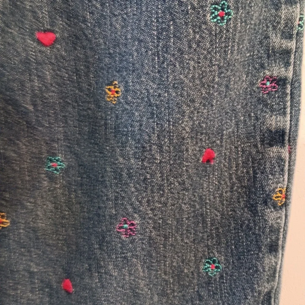 VTG Y2K Health Tex‎ Girls Club Jeans Embroidered Flowers Hearts Size 7(XS) Denim